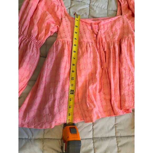 In the Style Tie Front Blouse Womens Size 8 Pink Boho Peasant Top Long Sleeve Sq - Picture 14 of 16